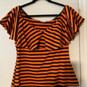 Like new Unique Vintage Frenchie Top orange and black stripe XL